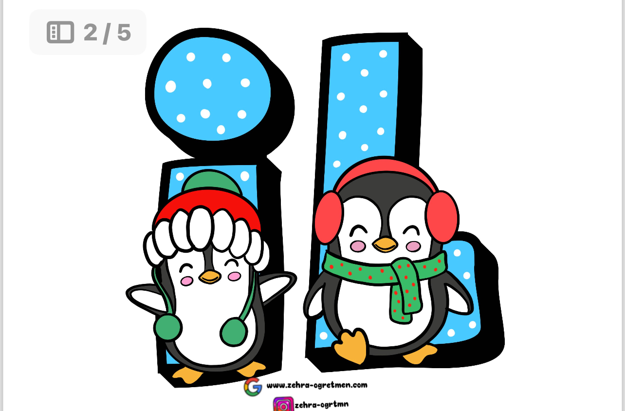 PENGUENLİ İlk Karnem Yazı Şablonu Mavi Renk