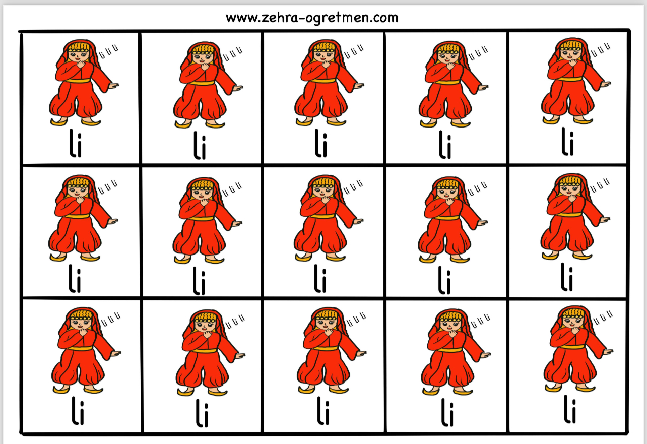 İ SESİ DEFTER DİKTE GÖRSELLERİ ( 15 Öğrenci İçin RENKLİ)