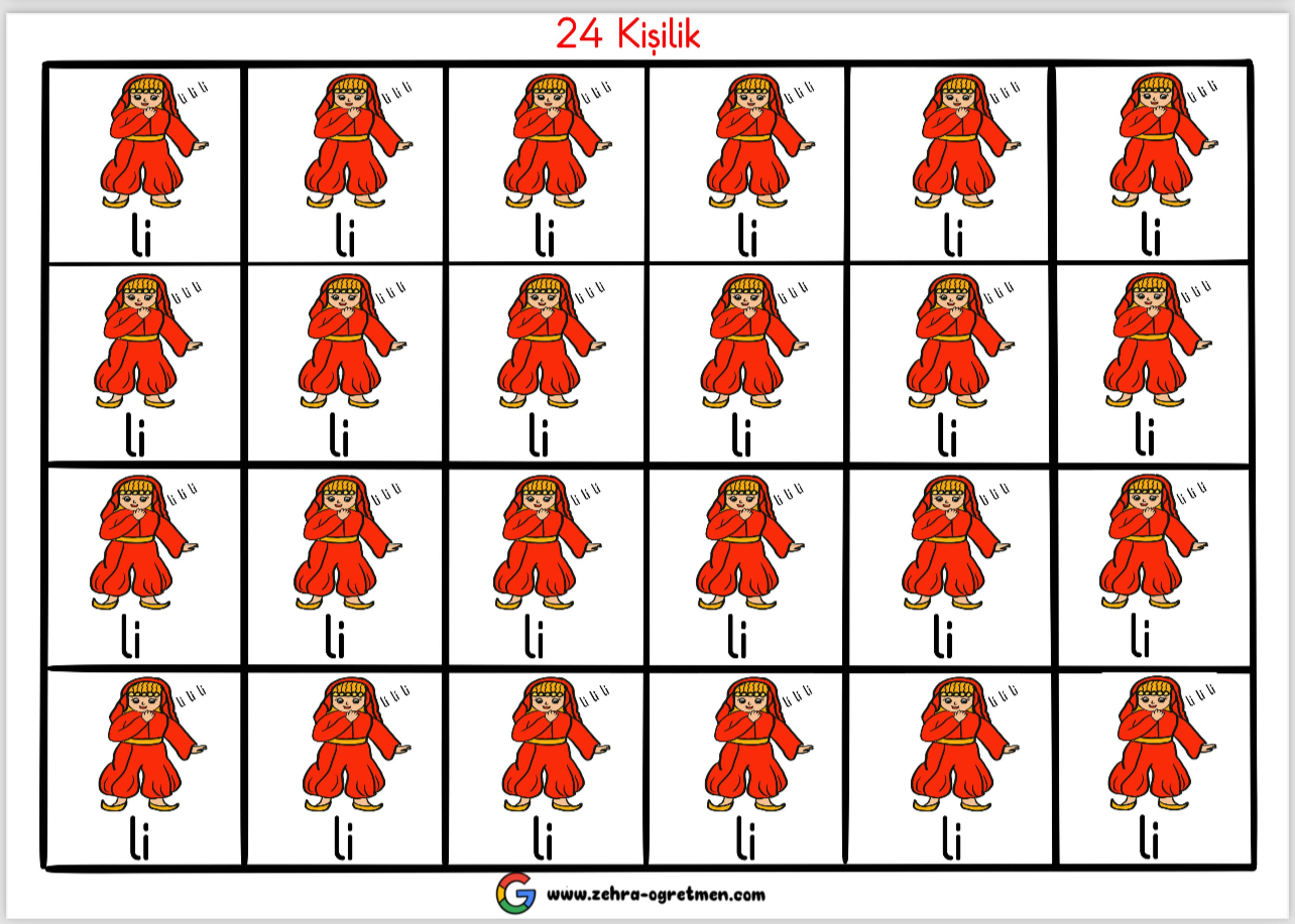 İ SESİ DEFTER DİKTE GÖRSELLERİ ( 24 Öğrenci İçin RENKLİ)