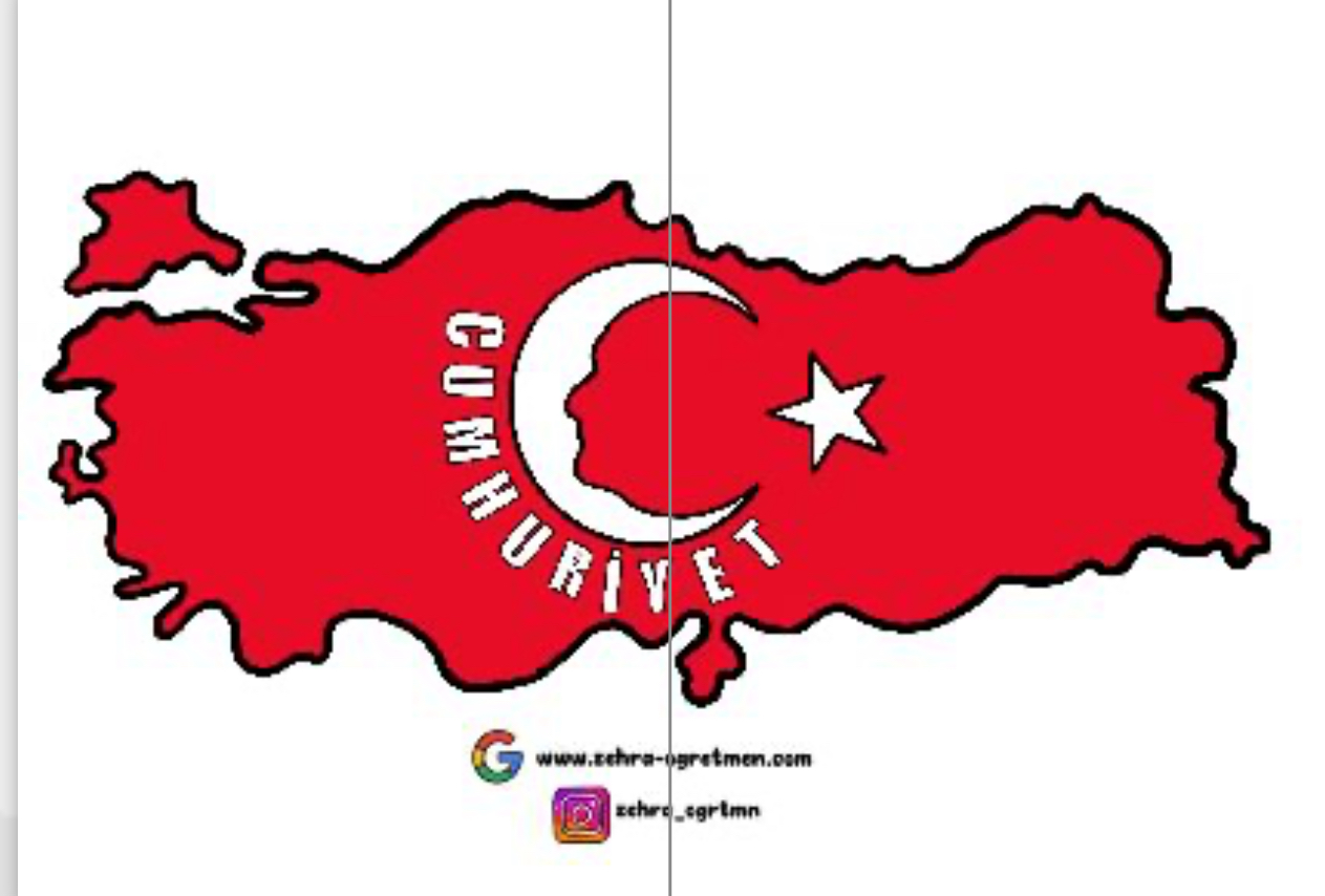 29 Ekim Türkiye Haritası Cumhuriyet ( 2 A4 ) RENKLİ RENKSİZ