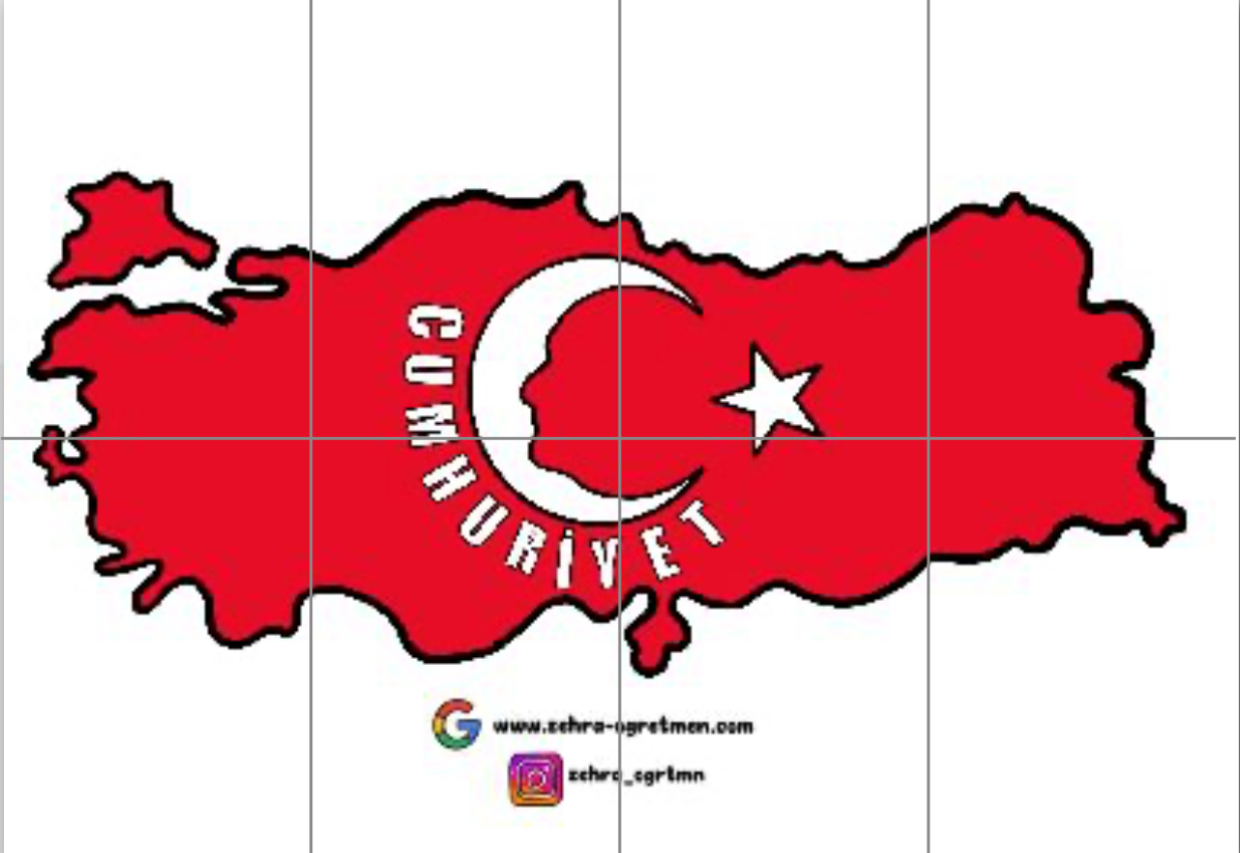 29 Ekim Türkiye Haritası Cumhuriyet (8 A4) RENKLİ RENKSİZ