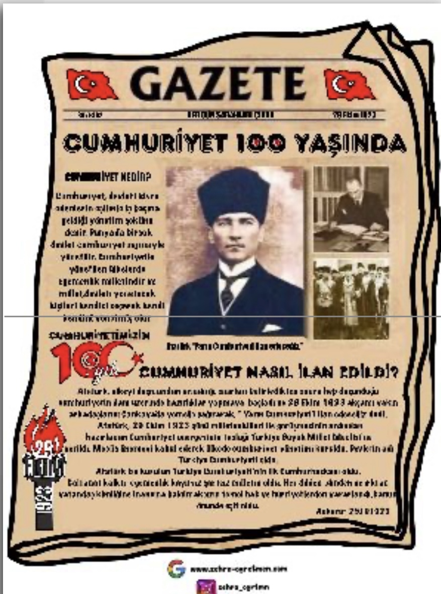 Cumhuriyet 100 Yaşında Gazetesi ( 2 A4 )