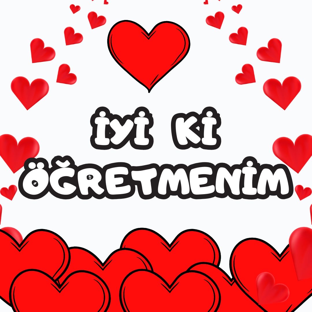 ( PANO 5) Kırmızı Kalpli İyi ki Öğretmenim Yazı Şablonu